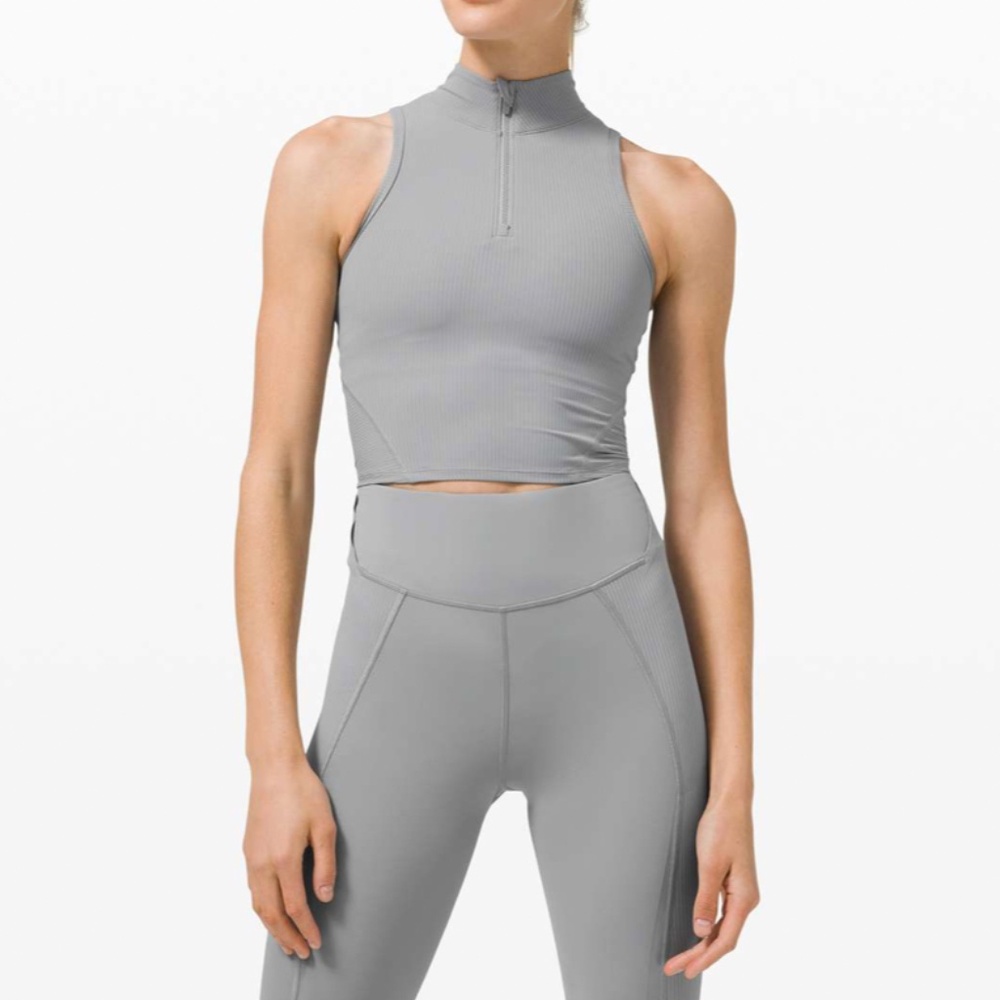 lululemon Rib Zip Front Cropped Run Tank Top
